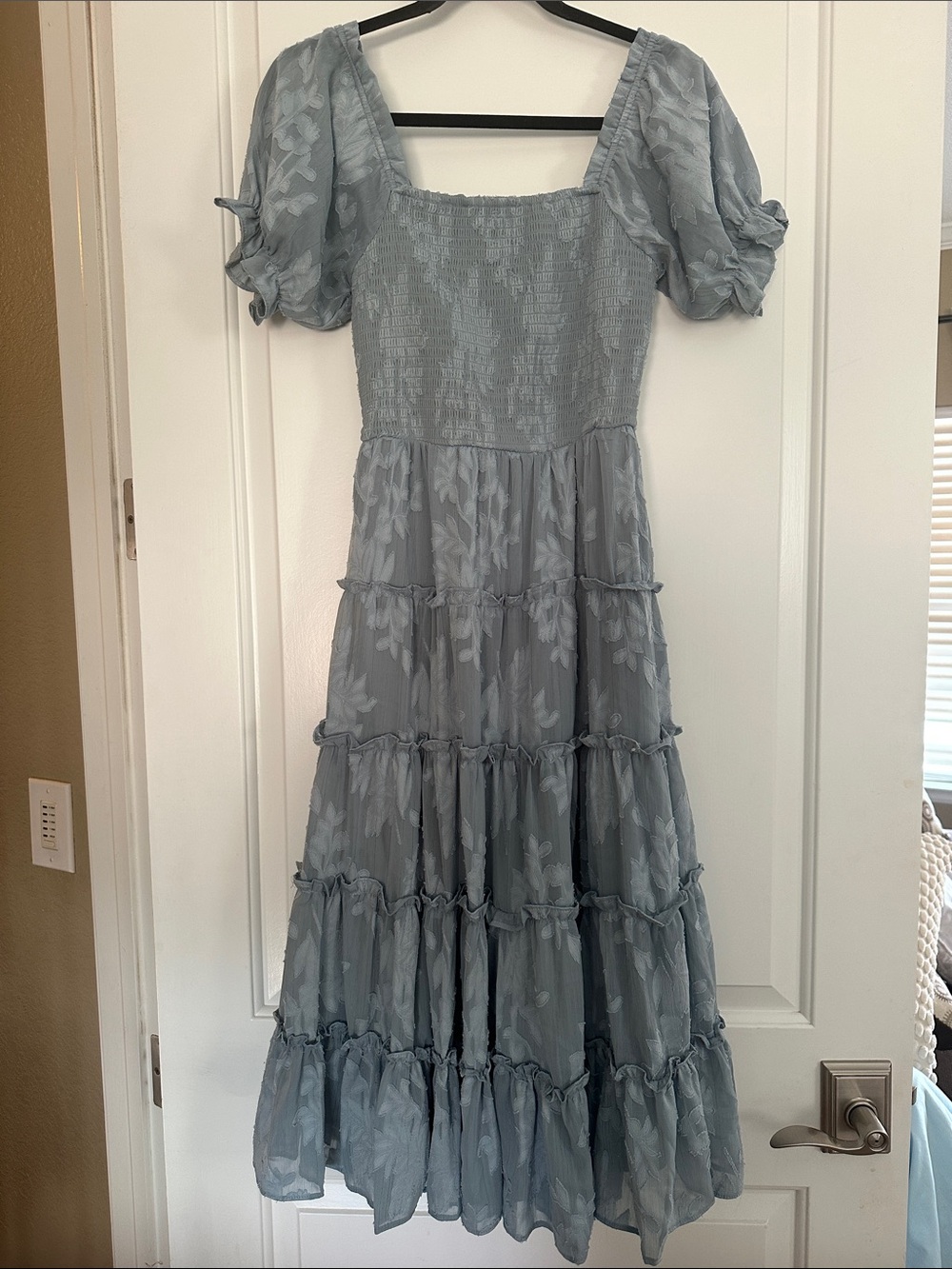 Rare Editions Dusty Blue Tiered Square-Neck Maxi Dress